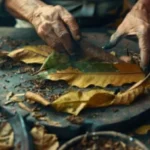 Hand holding a fresh Grabba Leaf ready for rolling cigars.