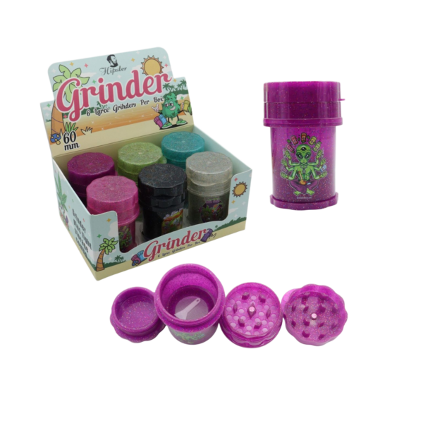 HIPSTER GLITTERY LONG GRINDER PLUS TIGHT STORAGE COMBO WITH 60MM & 94MM LONG -BOX OF 6 (NU002)
